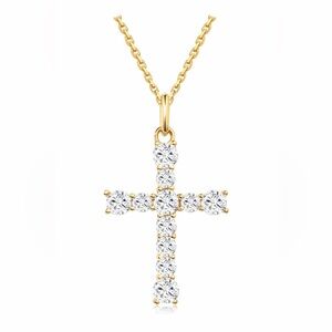 Gold and White Cross Pendant Necklace with Round Stones